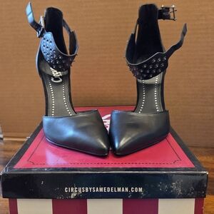 Circus by Sam Edelman Black Pointed Stud Ankle-Strap Pumps